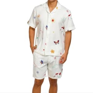 Malibu Mens 2 Pc Linen Like Dreamy Shorts Set Size M NWT'S